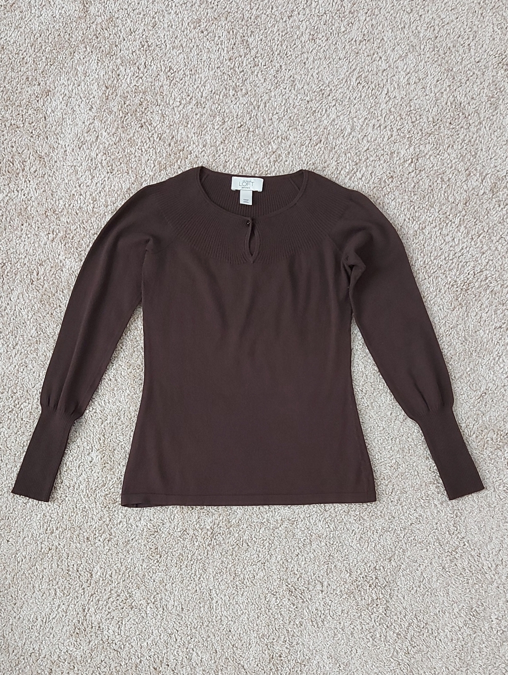 LOFT Chocolate Brown Long Sleeve Knit Top with Keyhole